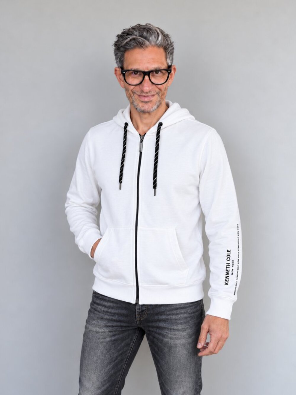 Kenneth Cole New York Men's Full Zip White Hoodie Small